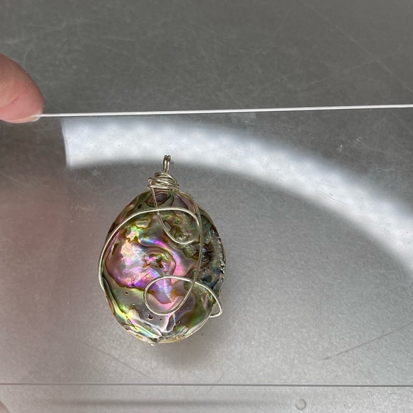 Wire Wrap Natural Abalone Shell Round Pendant Bead Pearl Swirl Cream - Picture 2 of 4